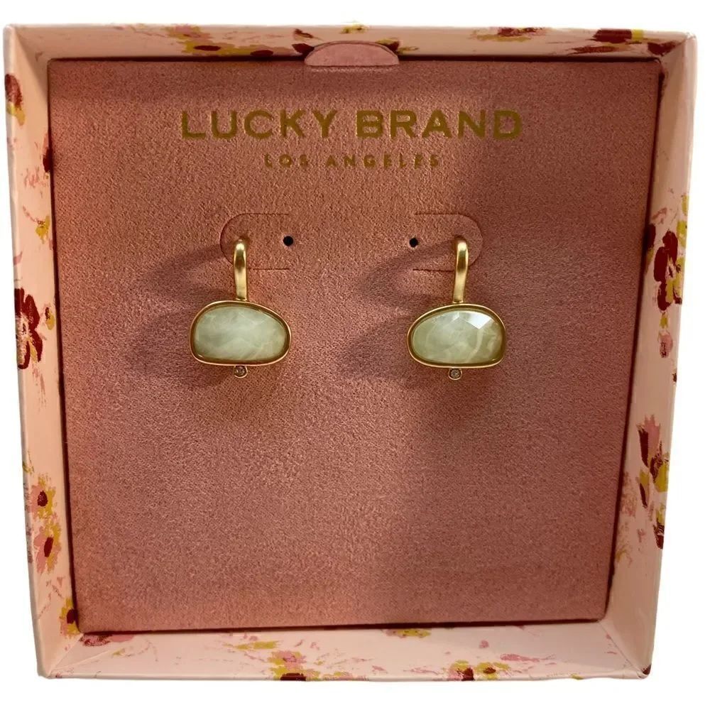 Lucky Brand Light Sea Foam Green(pearly) & Matte Gold Toned Oval Drop Earrings.